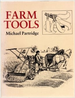 book cover with line drawing of farmer and tools